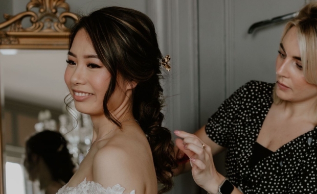 a bride with their makeup done by Celfie